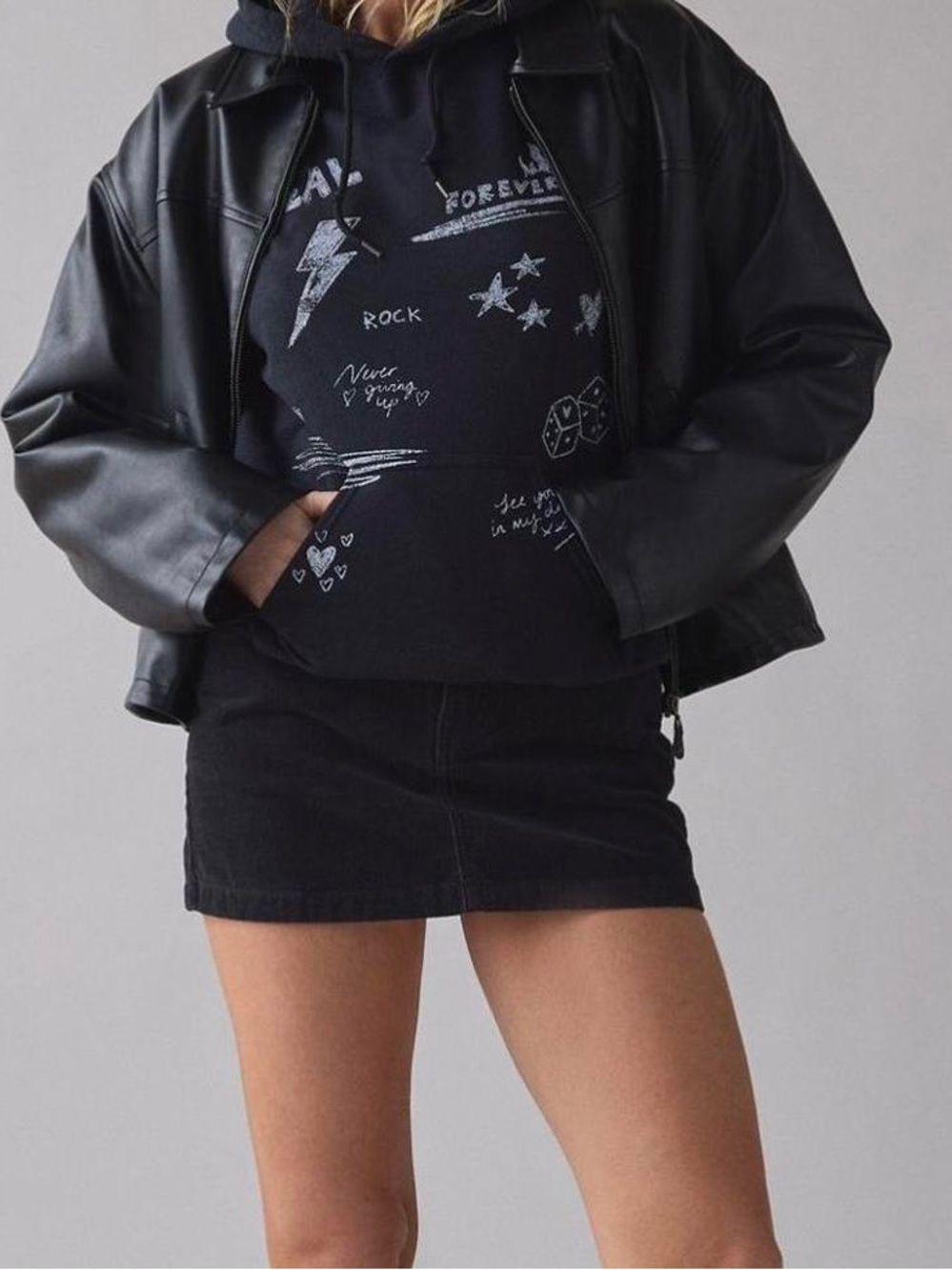 Urban Outfitters Black Hoodie with White Graphic 'Stay Real'